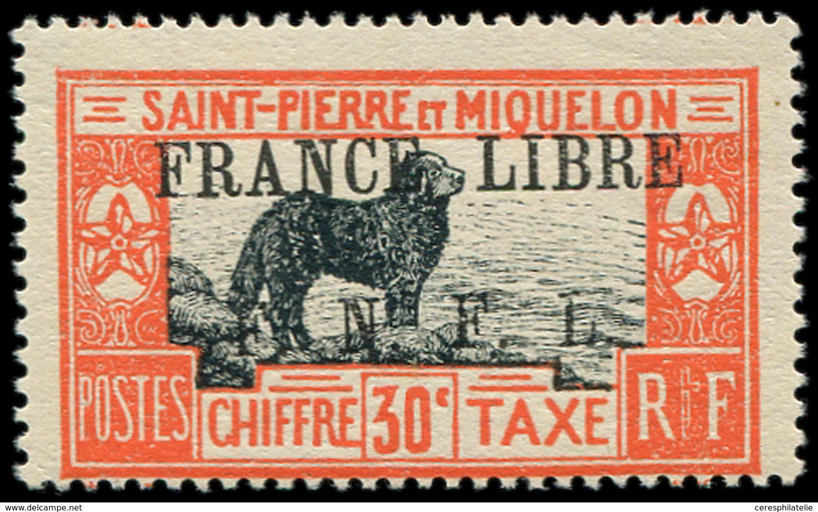 ** SAINT PIERRE ET MIQUELON Taxe 53 : 30c. Rouge Orange Et Noir, FRANCE LIBRE, TB. Br - Timbres-taxe