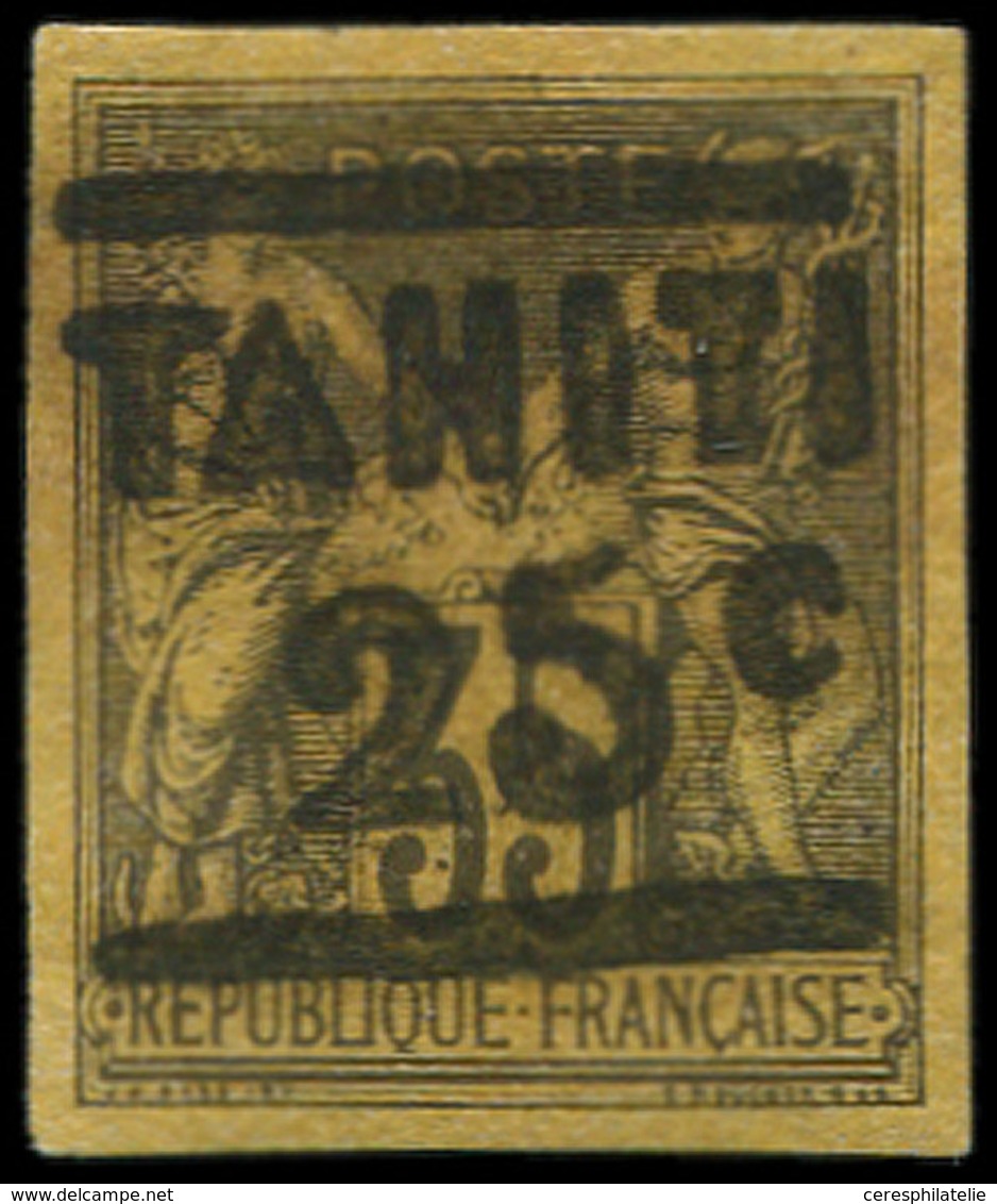 (*) TAHITI 3 : 25c. Sur 35c. Violet-noir Sur Jaune, Timbre RR, TB. C - Autres & Non Classés