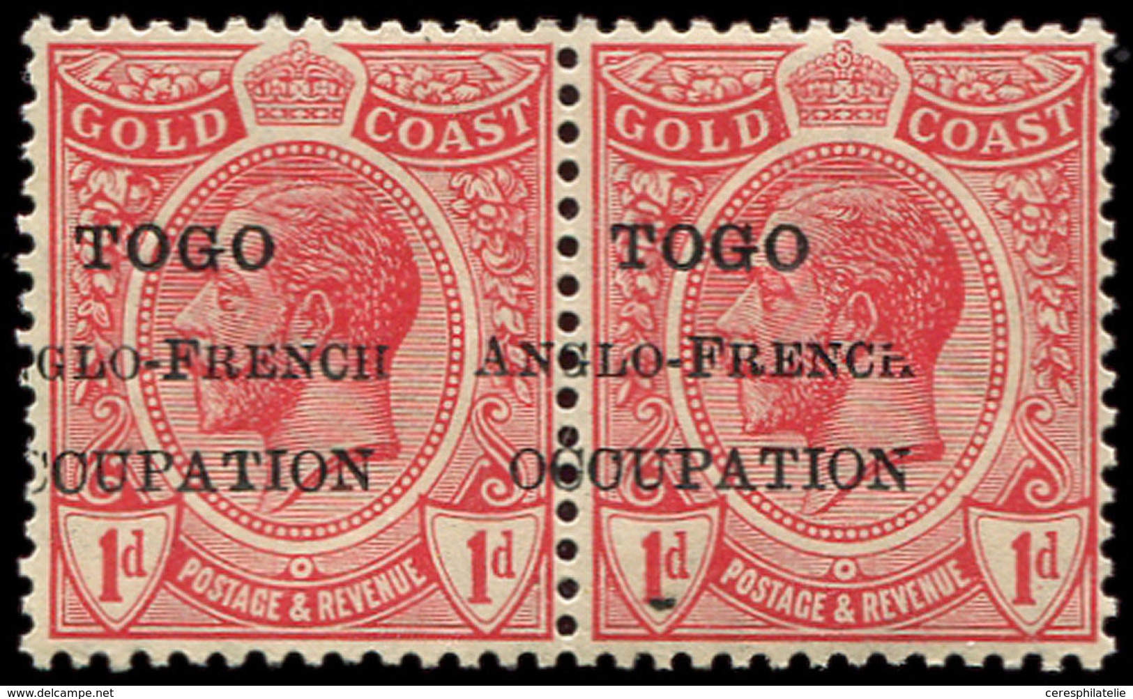 ** TOGO 60 : 1d. Rouge, Surcharge A CHEVAL, En PAIRE, TB - Autres & Non Classés