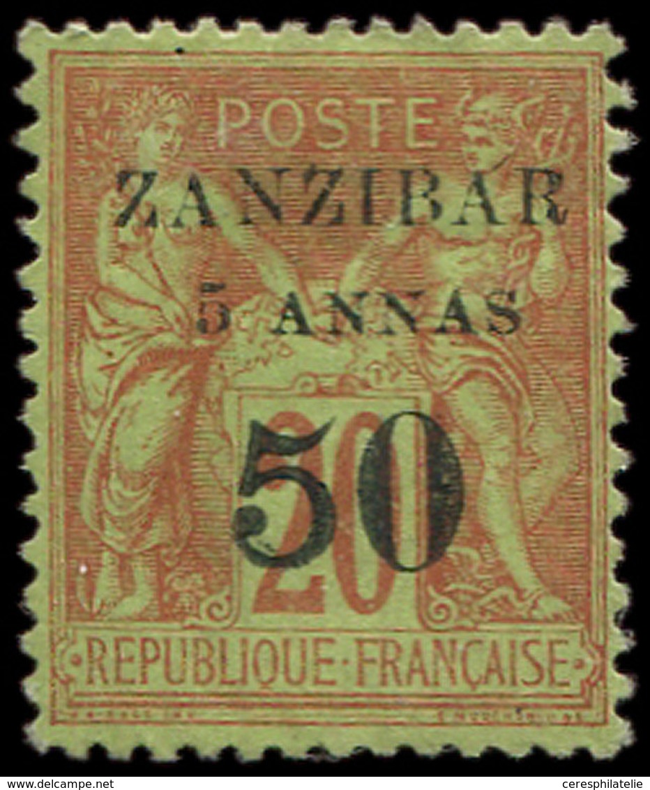 (*) ZANZIBAR 15 : 50 Et 5a. Sur 20c. Brique Sur Vert, TB. Br - Lettres & Documents