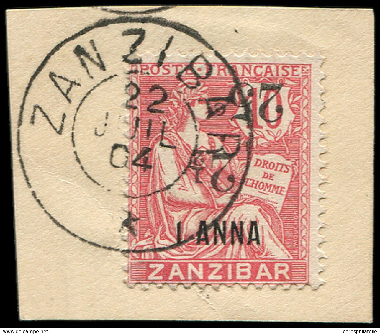 ZANZIBAR 64a : 25c. Et 2 1/2 Sur 1a. S. 10c. Rose, Surch. à éléments RENVERSES, Obl., TB. S - Lettres & Documents