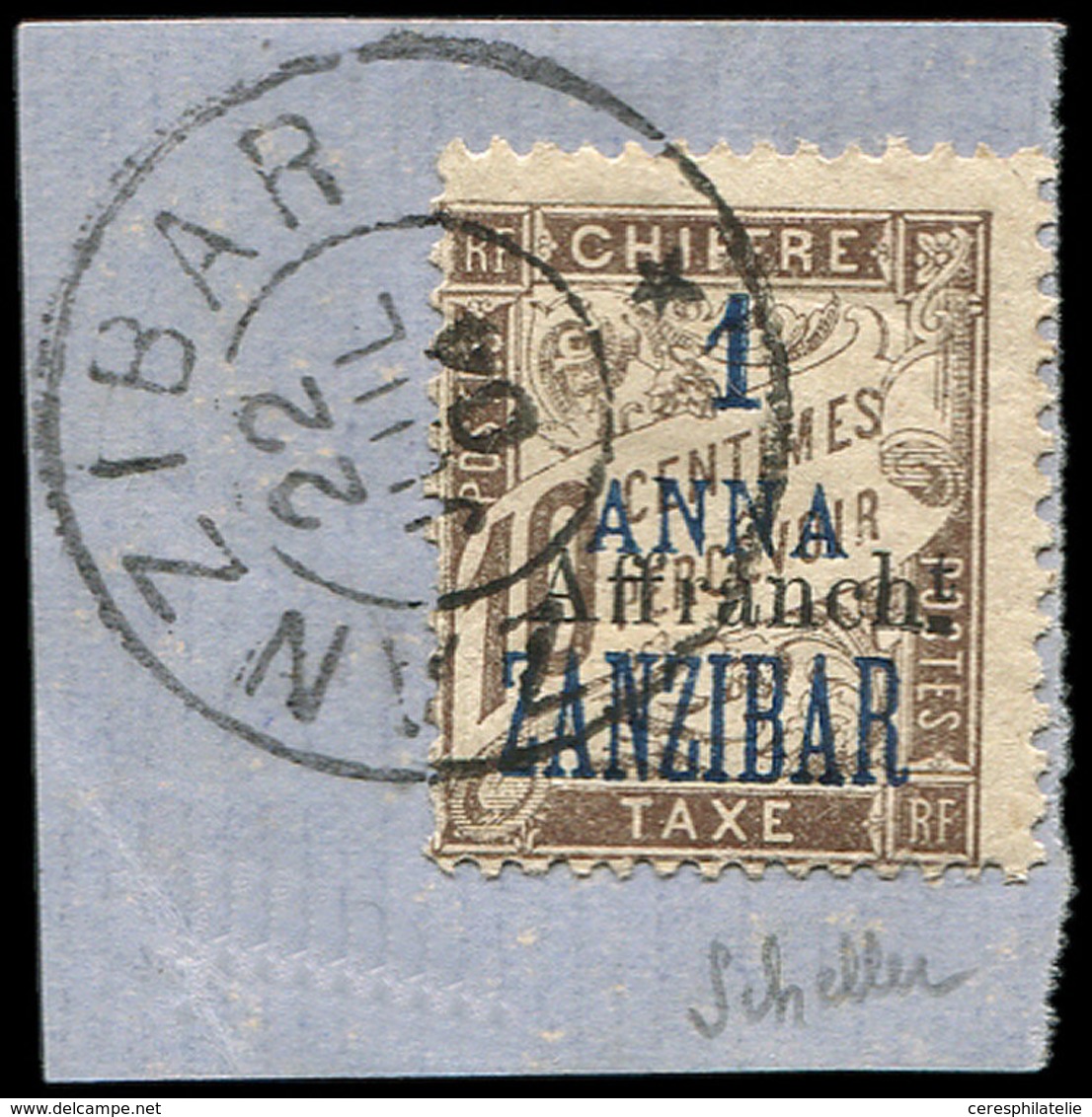 ZANZIBAR 69a : 1a. Sur 10c. Brun, "Affrt" Au Milieu Du T., Obl. S. Fragt, TB. S - Lettres & Documents