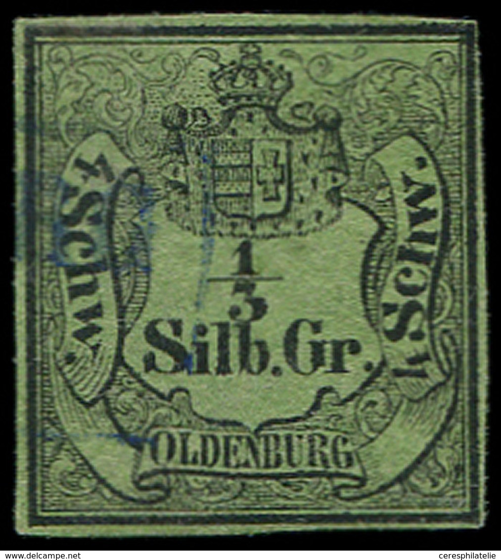 ALLEMAGNE (ANCIENS ETATS) OLDENBOURG 1 : 1/3s. Noir Sur Vert, Oblitéré, TB - Oldenbourg