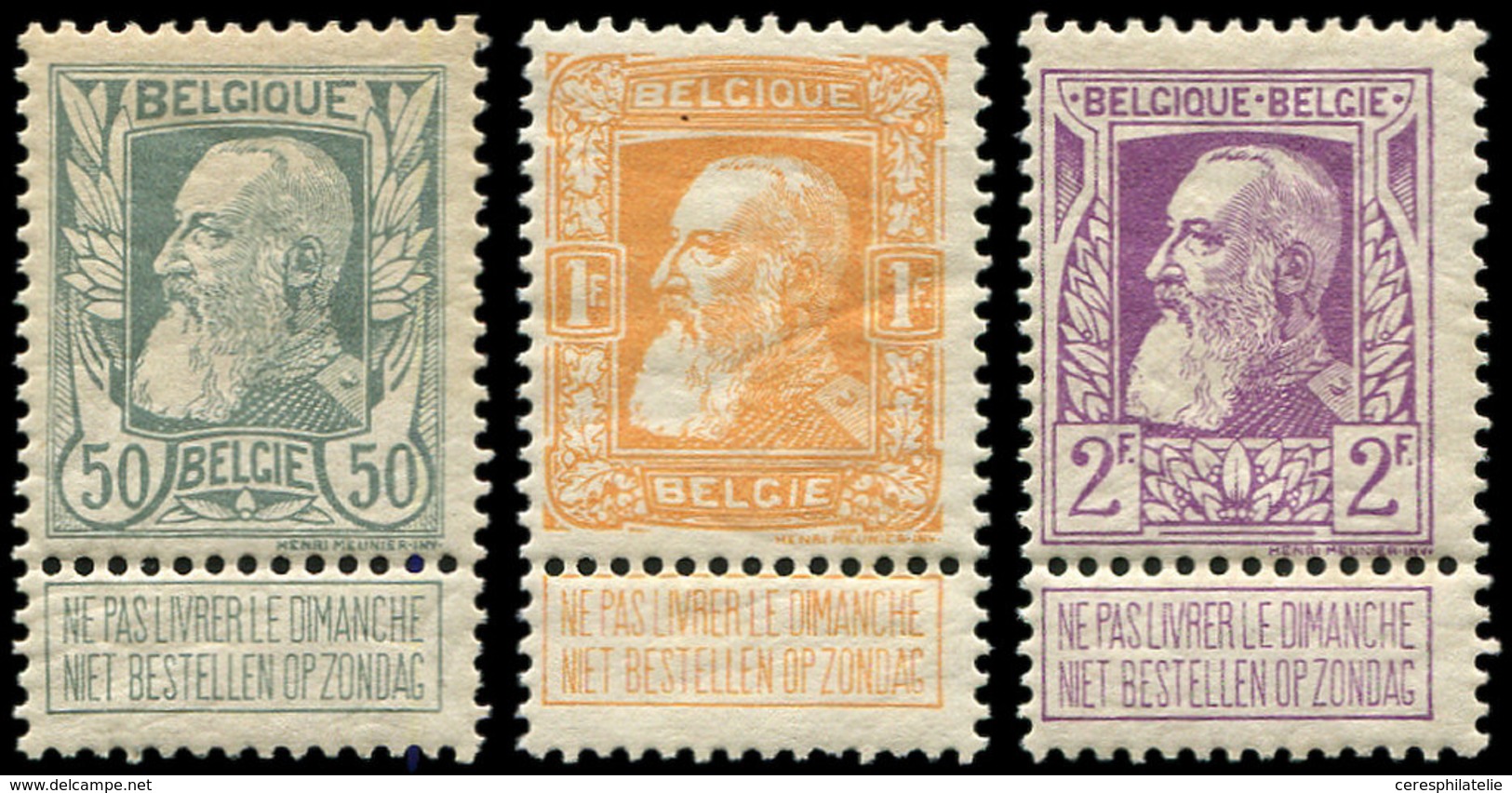 ** BELGIQUE 78/80 : 50c. Gris, 1f. Jaune Et 2f. Violet, TB - Altri & Non Classificati