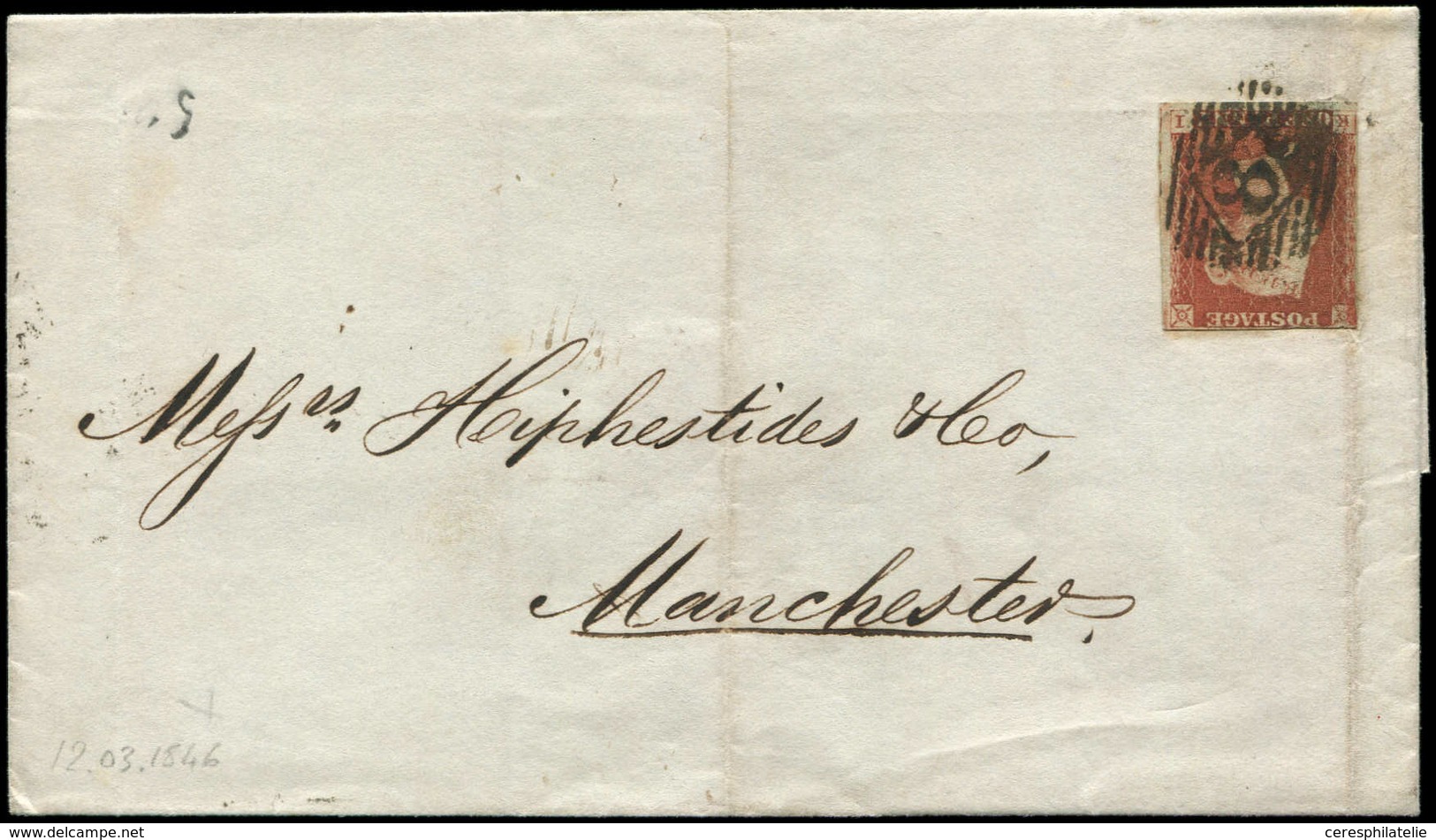 Let GRANDE BRETAGNE 3 : 1p. Rouge-brun Sur Azuré Obl. 8 Sur LSC De Londres Du 12/3/46, Arr. MANCHESTER Le 13/3, TB - Storia Postale