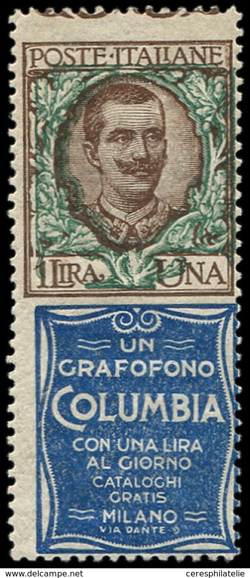 ** ITALIE PU 19 : 1l. Brun Et Vert, Pub COLUMBIA Bleue, RR, TB, Certif. Caffaz Et Ghiglione, Cote Et N° Unificato - Marcophilie