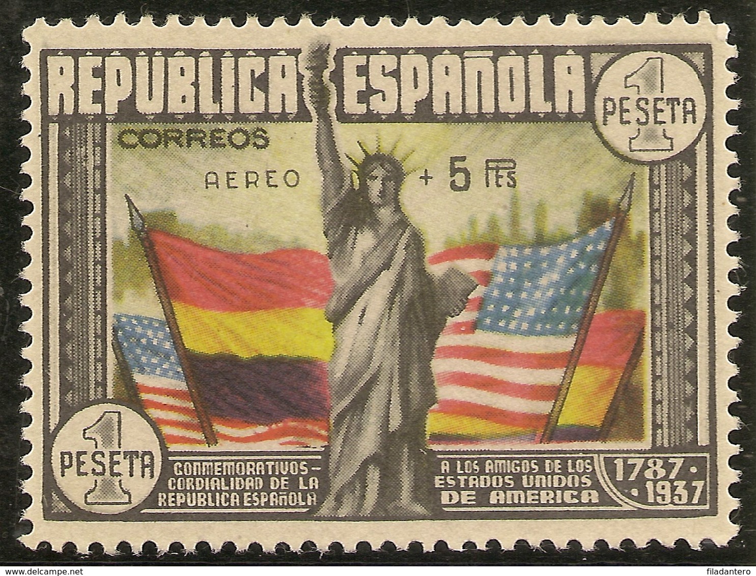 Edifil 765 (*) Mng  1 Peseta Sobrecarga + 5 Pts  Constitución EEUU  1938 NL858 - Nuevos