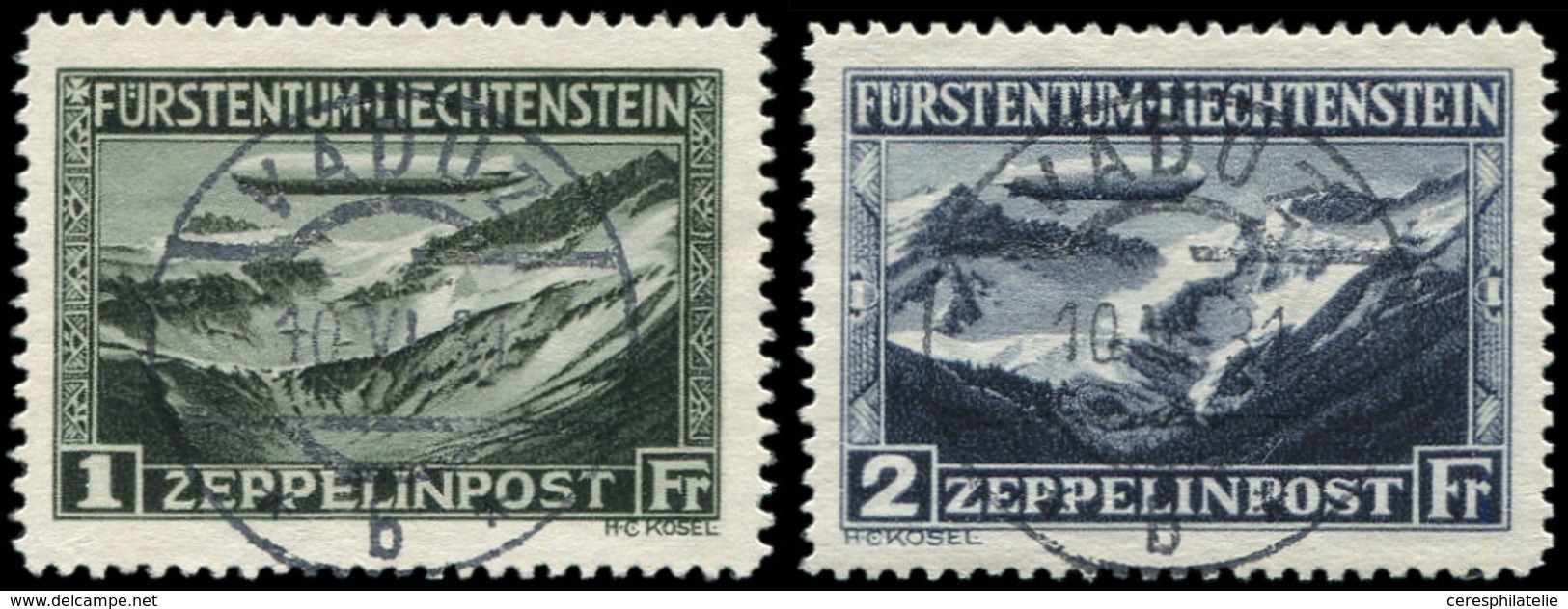 LIECHTENSTEIN PA 7/8 : Zeppelins, Obl., TB - Poste Aérienne