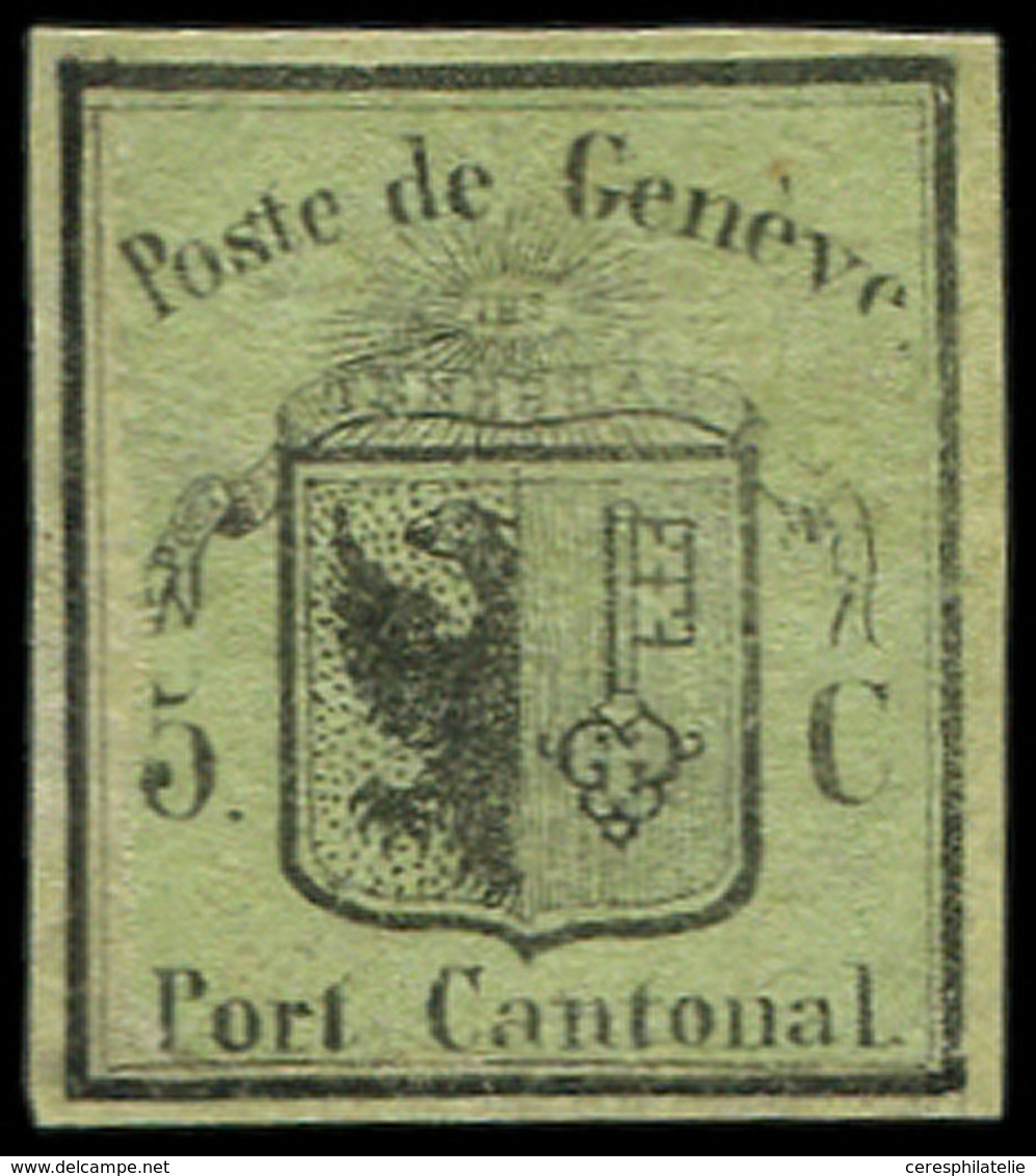 (*) SUISSE 2 : 5c. Noir Sur Vert, Remargé Mais Authentique - 1843-1852 Timbres Cantonaux Et  Fédéraux