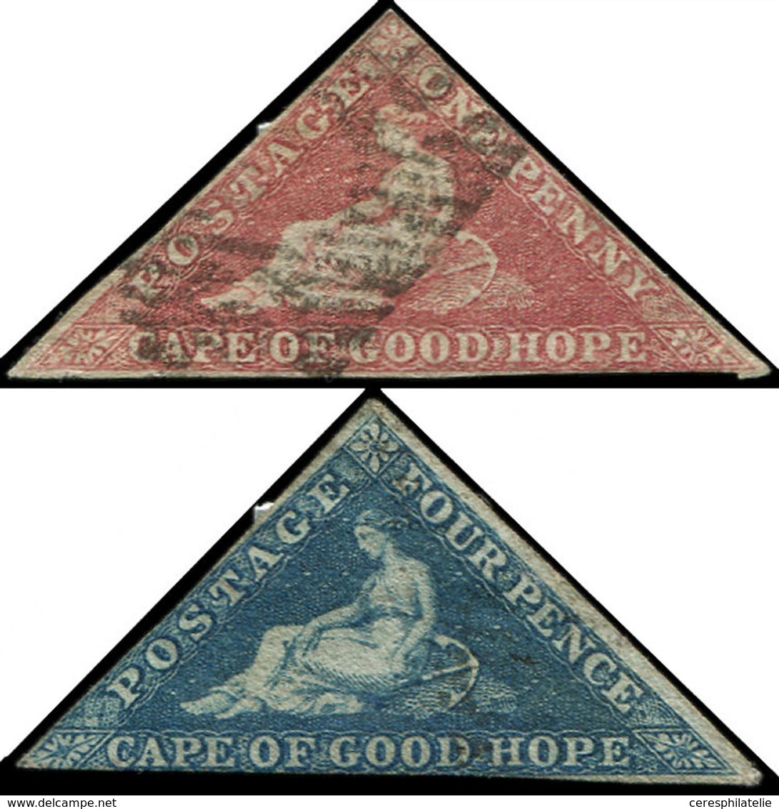 CAP DE BONNE-ESPERANCE 3/4 : 1p. Rouge Et 4p. Bleu, Obl., B/TB - Cape Of Good Hope (1853-1904)