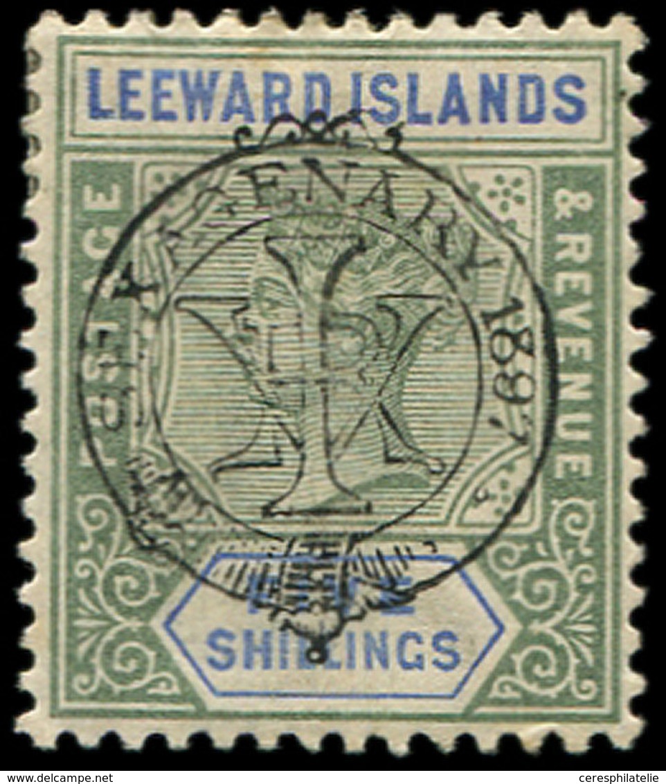 * LEEWARD 16 : 5s. Vert Et Bleu, Surchargé, TB - Leeward  Islands