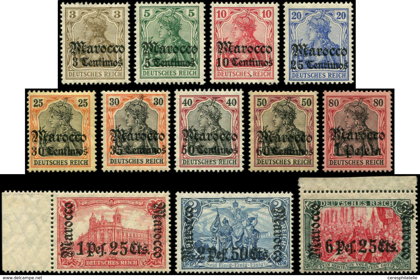 * MAROC Bureaux Allemands 33/44 : Timbres D'Allemagne Avec Filigrane Losanges, TB - Maroc (bureaux)