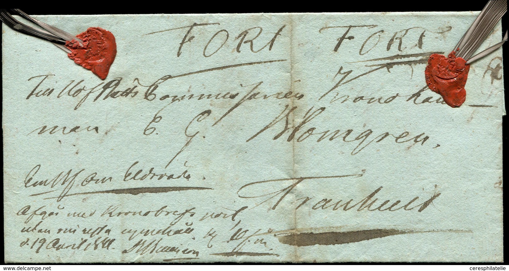 Let Finlande Grand Duché, Lettre En Exprès Du 9/4/1841 De Ojihuet à Tranhuet, Plumes Noires De COQ (transport De Nuit),  - Gallinacées & Faisans