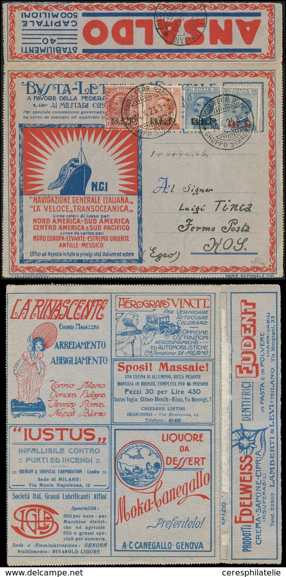 Let Italie 10c., 25c. (2 Diffts) Et 30c. Obl. 14/4/23 S. Env. BLP Incomplète, Serie Nazionale 1-10, COQ, Chien, Bateau,  - Galline & Gallinaceo