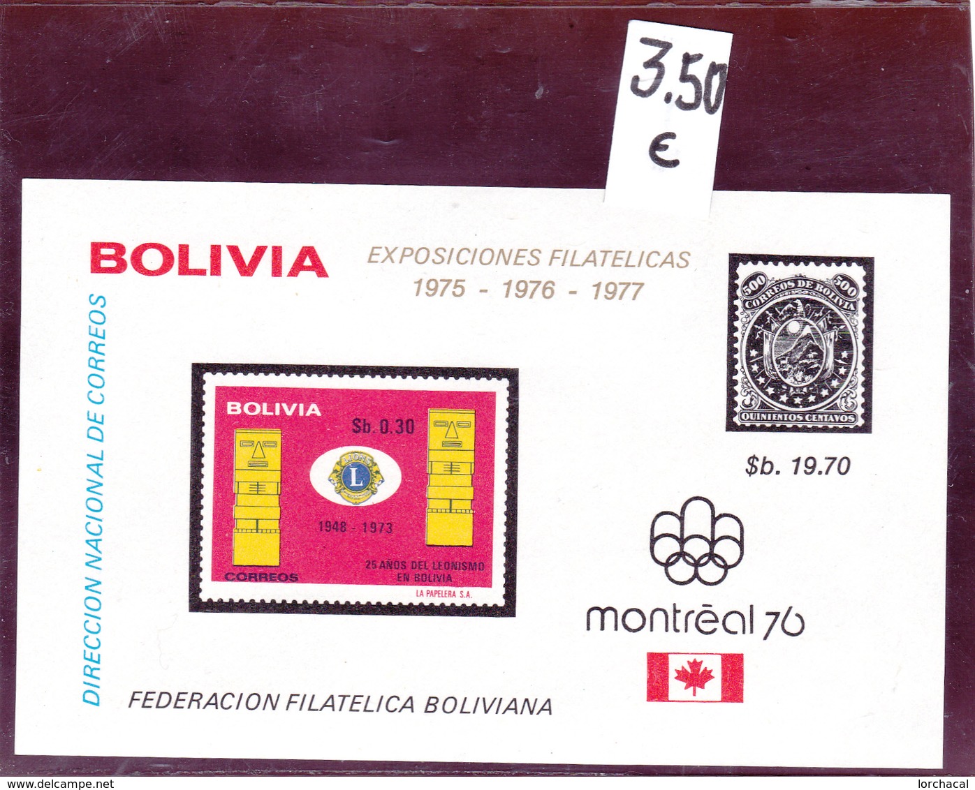 Bolivia  -  Hoja Con Serie Completa   - 6/3757 - Bolivia