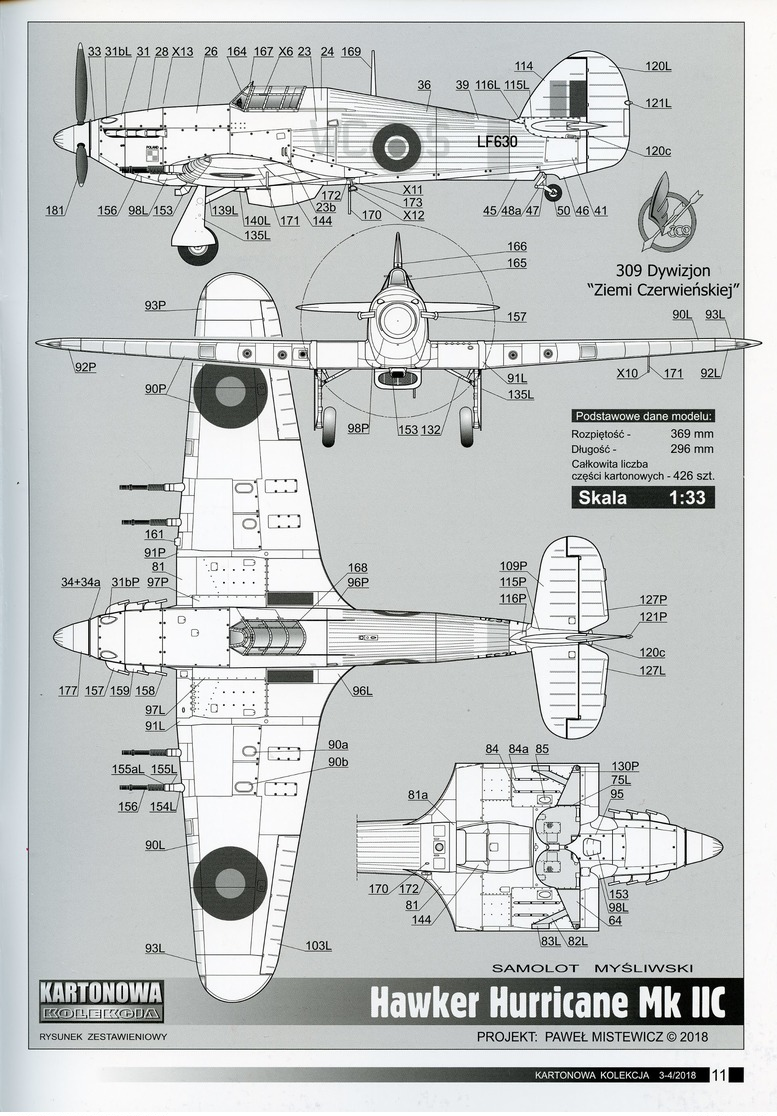 British WWII Fighter Hawker Hurricane Mk IIC # Card Model Scale 1/33 # KARTONOWA KOLEKCJA No KK-31 - Kartonmodellbau  / Lasercut