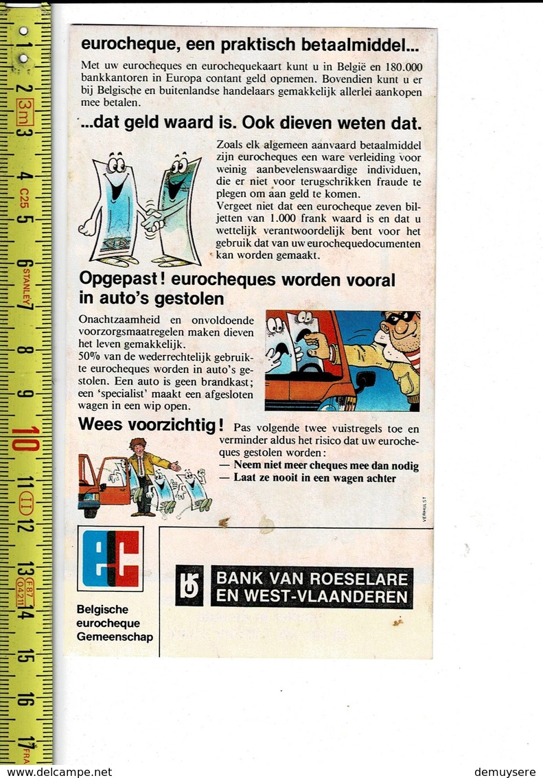 51192 - BANK VAN ROESELARE EN WEST VLAANDEREN - EUROCHEQUE - Advertising