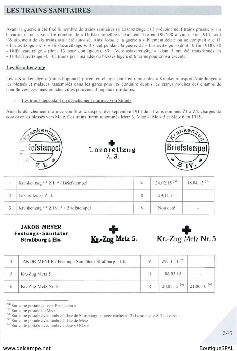 LES CACHETS ALLEMANDS DES HÔPITAUX MILITAIRES ET FORMATONS SANITAIRES ALSACE-LORRAINE (1914-1918) - LAZARETT