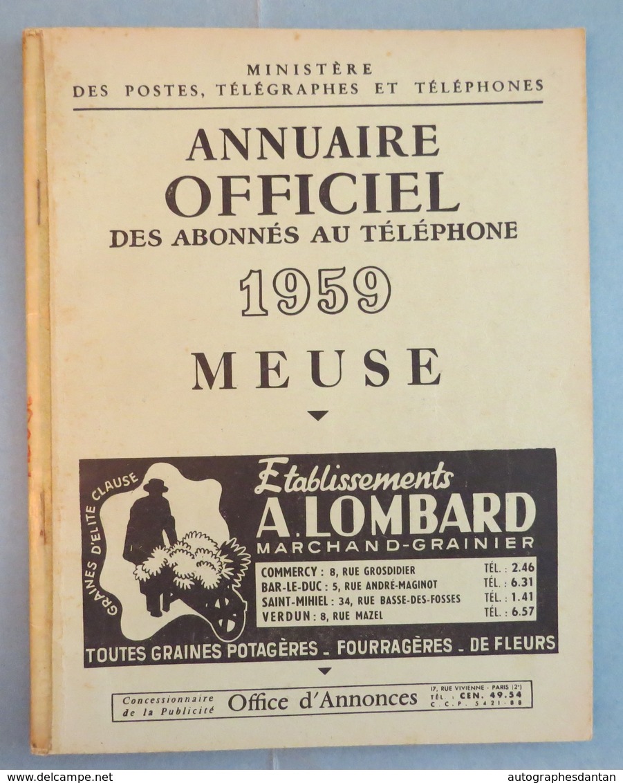 MEUSE 1959 - Annuaire Officiel Des Abonnés Au Téléphone - Nombreuses Publicités - 76p - Verdun Bar Le Duc Etc (55) - Annuaires Téléphoniques