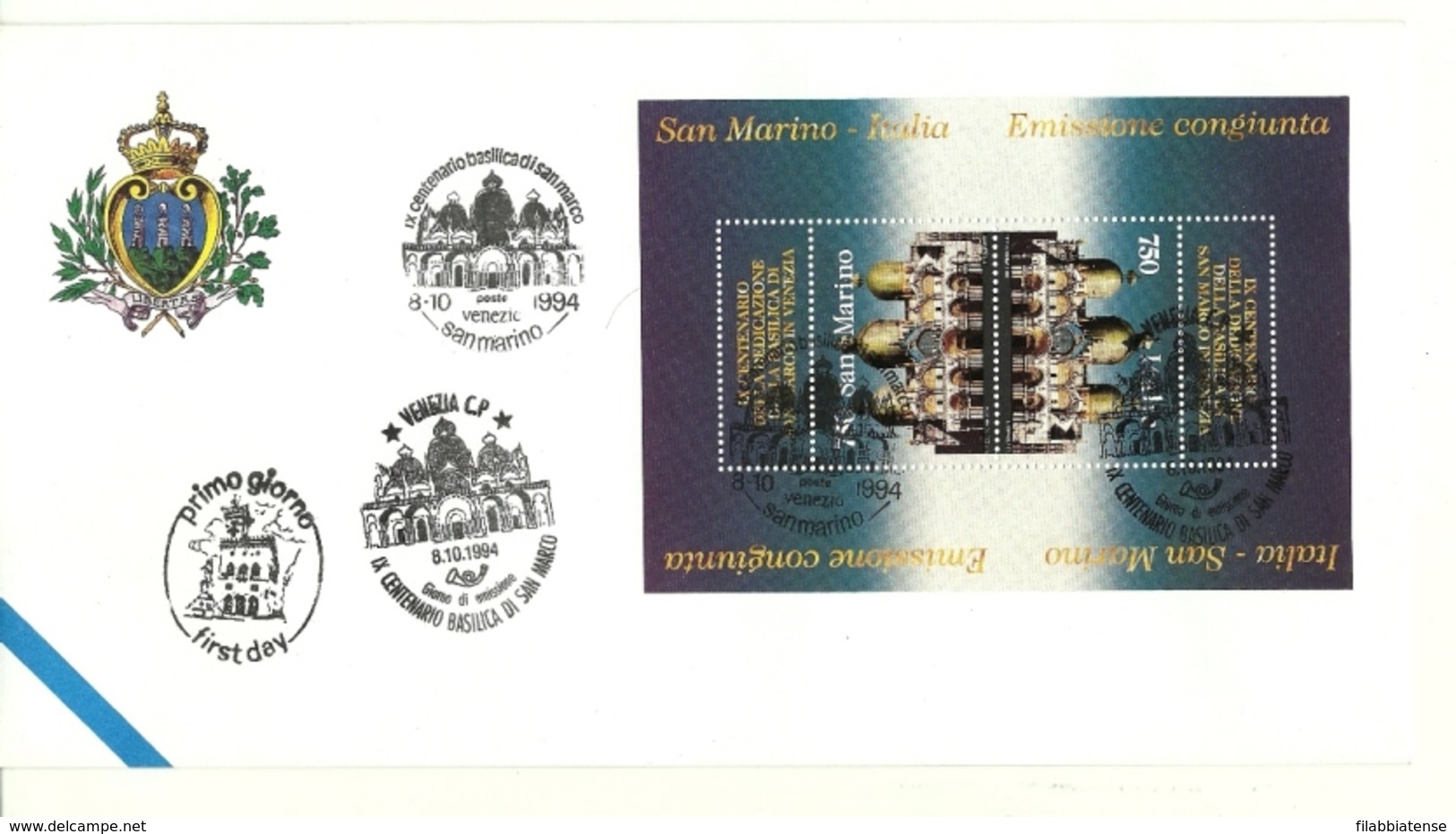 1994 - San Marino BF 50 Basilica Di San Marco - FDC    ------ - Chiese E Cattedrali