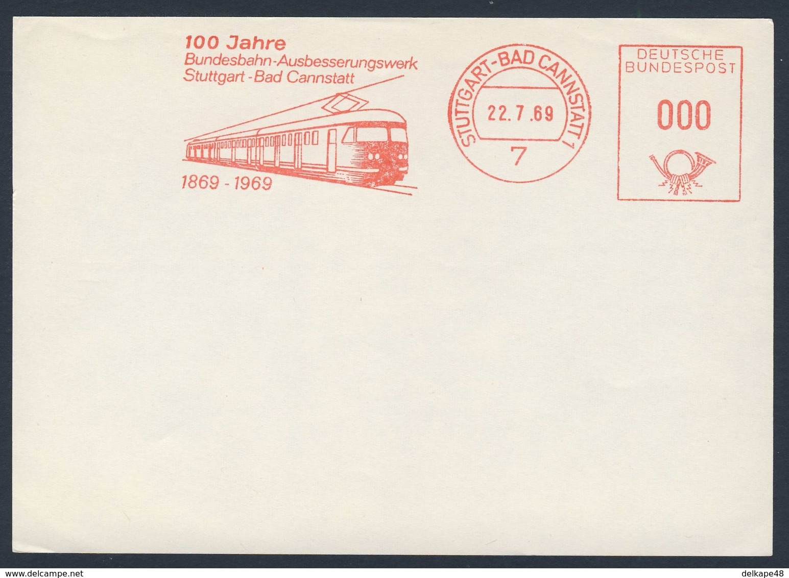 Deutschland Germany 1969 Adressband - 100 Jahre Bundesbahn-Ausbesserungswerk Stuttgart - Bad Cannstatt - 1869-1969 - Treinen