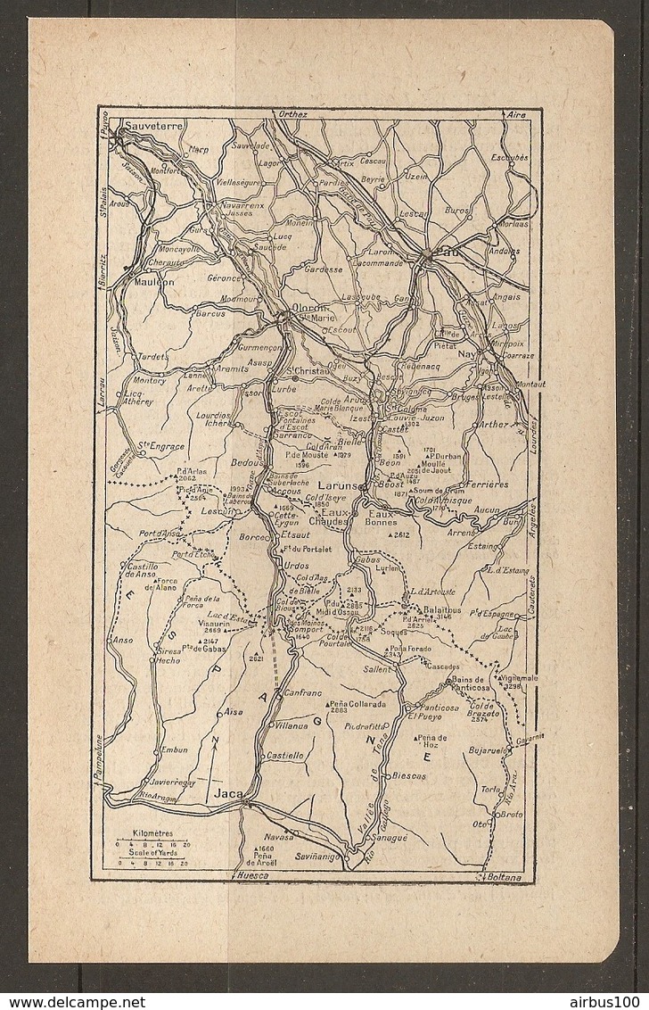 CARTE PLAN 1921 - SAUVEGARDE GERANCE OLORON LARUNS BIESCAS JACA PAU JAVIERREGAY - ROUTES - Topographical Maps