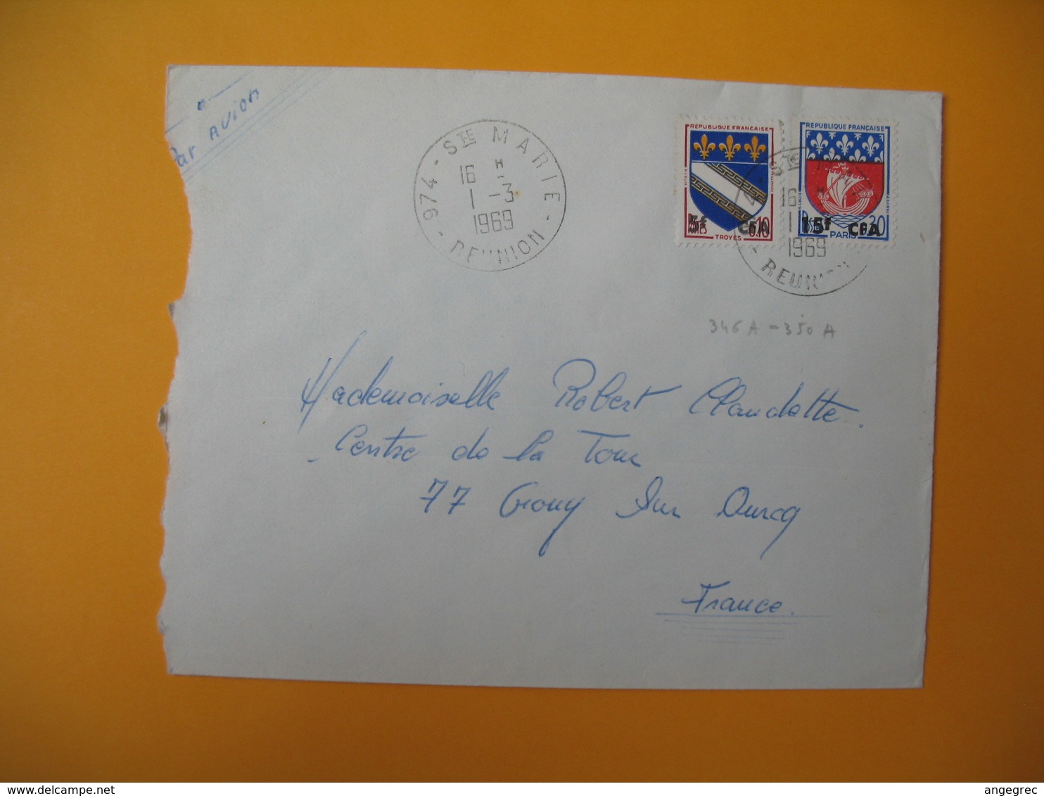 Lettre De La Réunion CFA  1969  N° 346A - 350A  Sainte Marie  Pour La France - Covers & Documents
