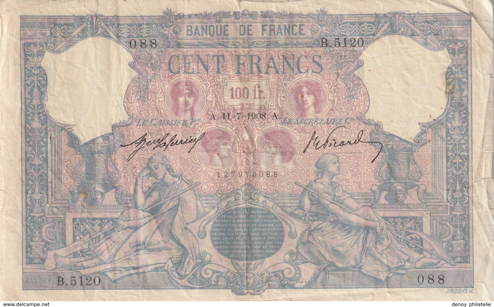 Billet De  100 Francs Bleu Et Rose Du 11 07 1908  Ref F21 23 Beau A Trés Beau - 100 F 1888-1909 ''Bleu Et Rose''