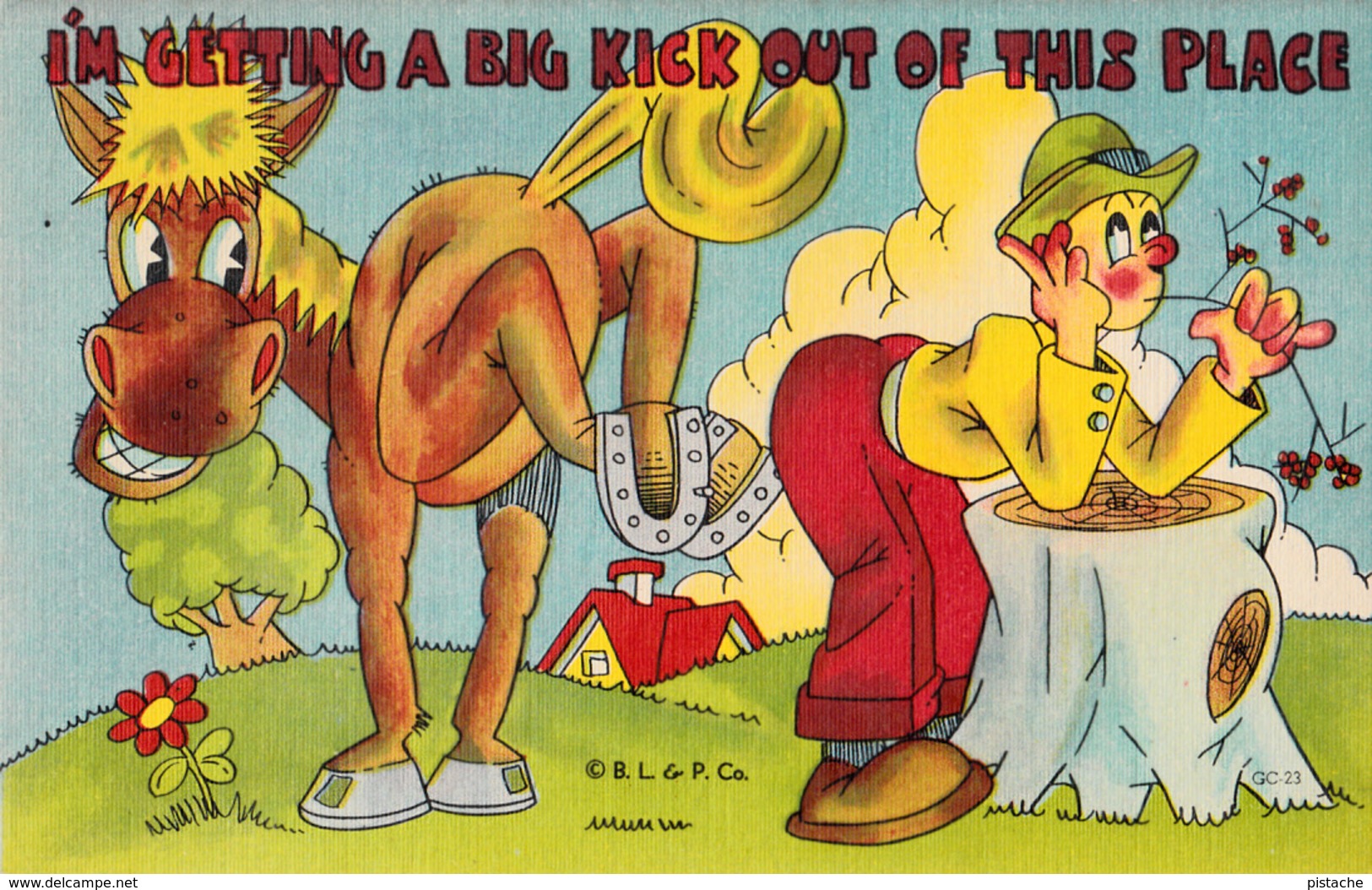 Comics Humor Comic Comique Humour - Donkey Kicking A Man - 2 Scans - Humour