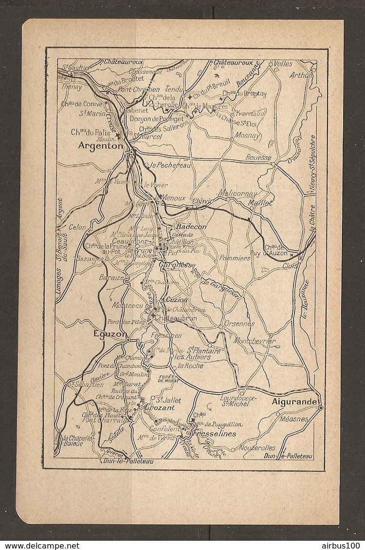 CARTE PLAN 1921 - ARGENTON BADECON GARGILESSE CUZION EGUZON AIGURANDE CROZANT MAILLET - Topographical Maps