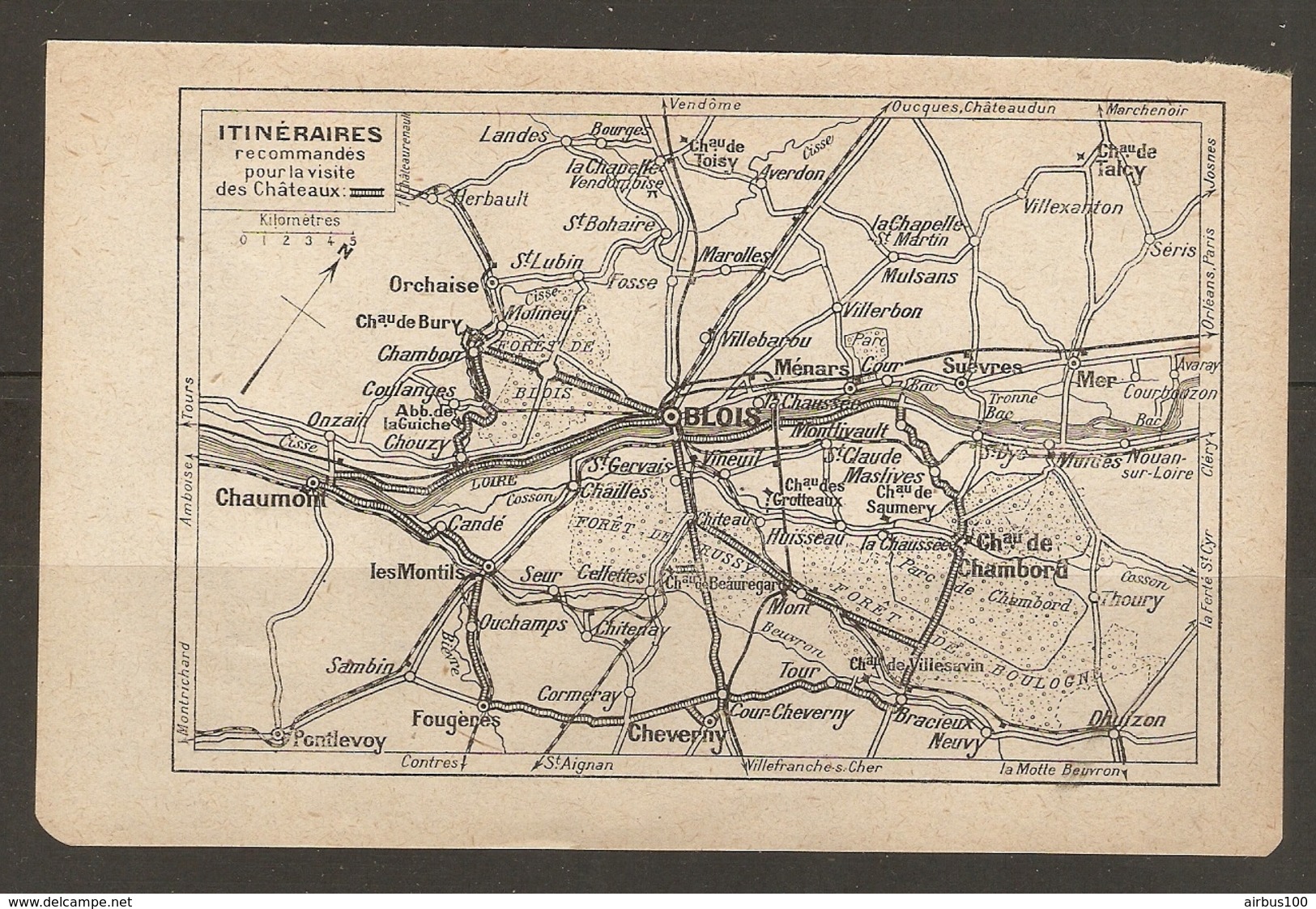 CARTE PLAN 1921 - ITINERAIRES RECOMMANDES POUR LA VISITE Des CHATEAUX CHAUMONT BLOIS CHAMBORD ORCHAISE MENARS Les MONTIL - Topographical Maps