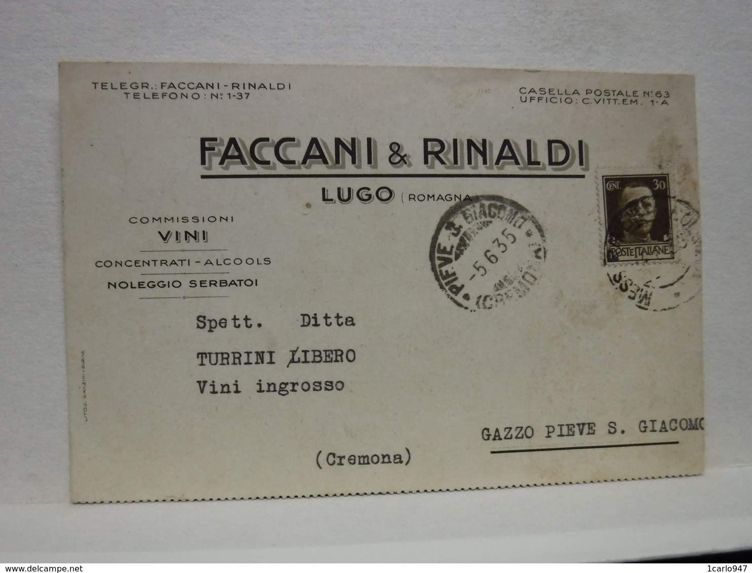 LUGO  --- RAVENNA  ---  FACCANI &  RINALDI  -- COMMISSIONARIO  VINI  -- ALCOOL - Vigne