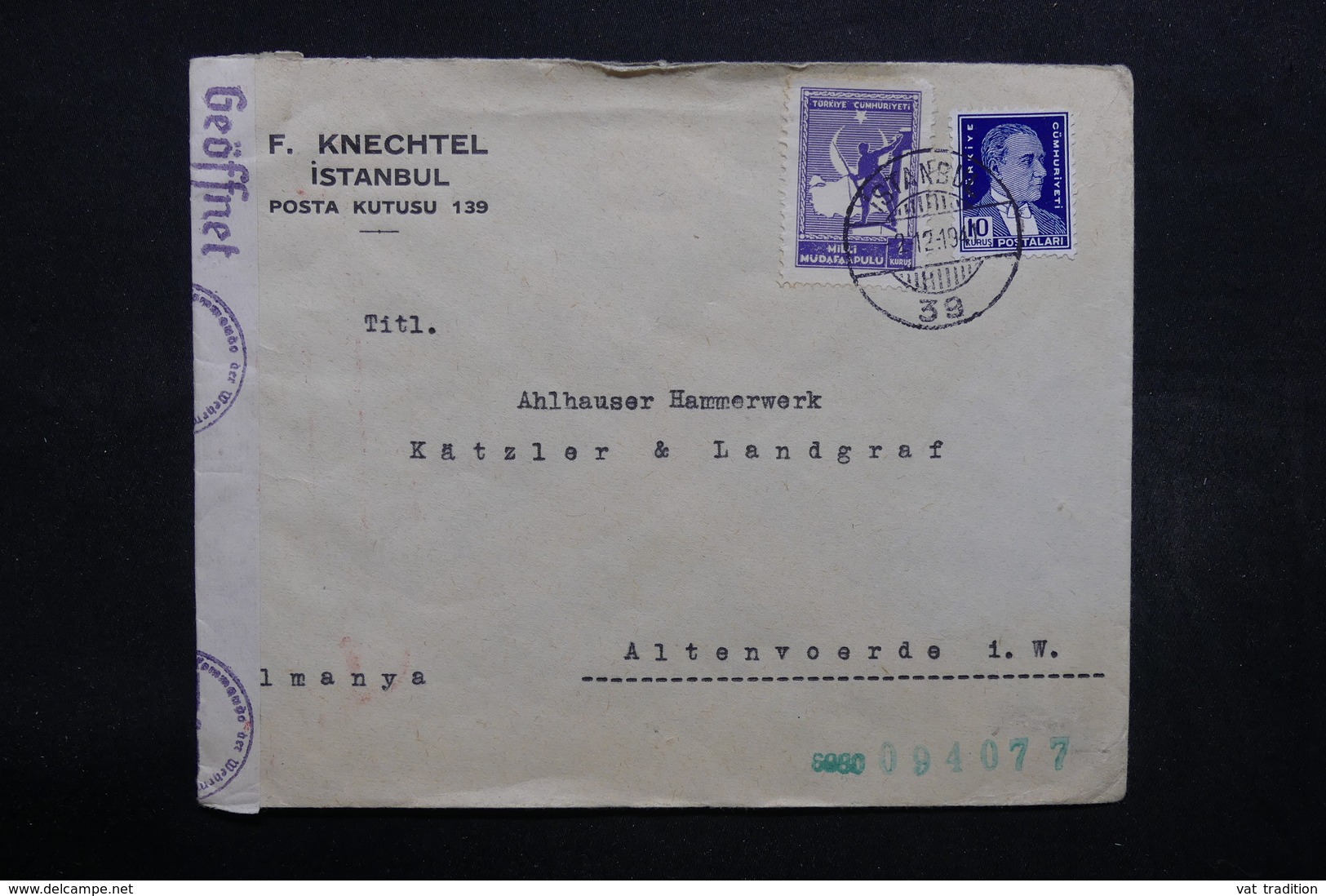 TURQUIE - Enveloppe Commerciale De Istanbul Pour L 'Allemagne En 1941  , Contrôle Postal - L 32430 - Brieven En Documenten