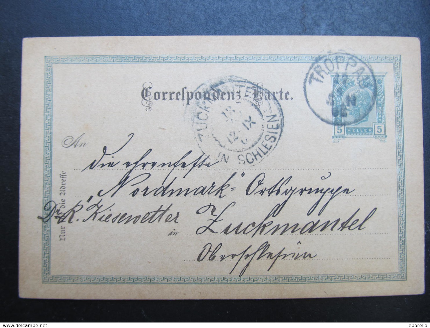 GANZSACHE Troppau Opava - Zuckmantel 1902 NORDMARK Korrespondenzkarte /// D*38744 - Briefe U. Dokumente