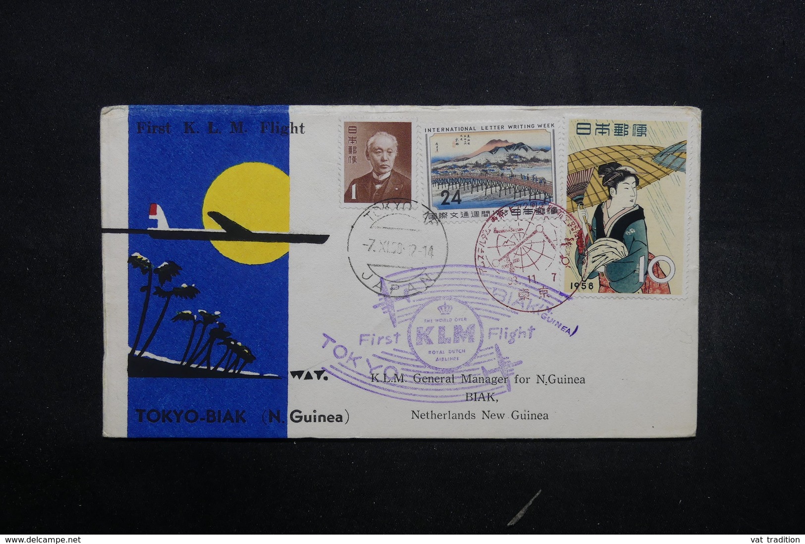 JAPON - Enveloppe 1 Er Vol Japon / Nouvelle Guinée En 1958 - L 32435 - Storia Postale