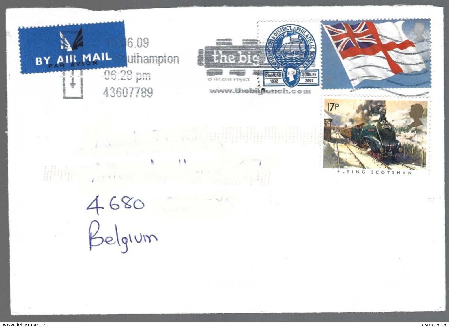 Yv 1168 Train,locomotive, +2280a Drapeau S/lettre  De Southampton 2009 - Lettres & Documents