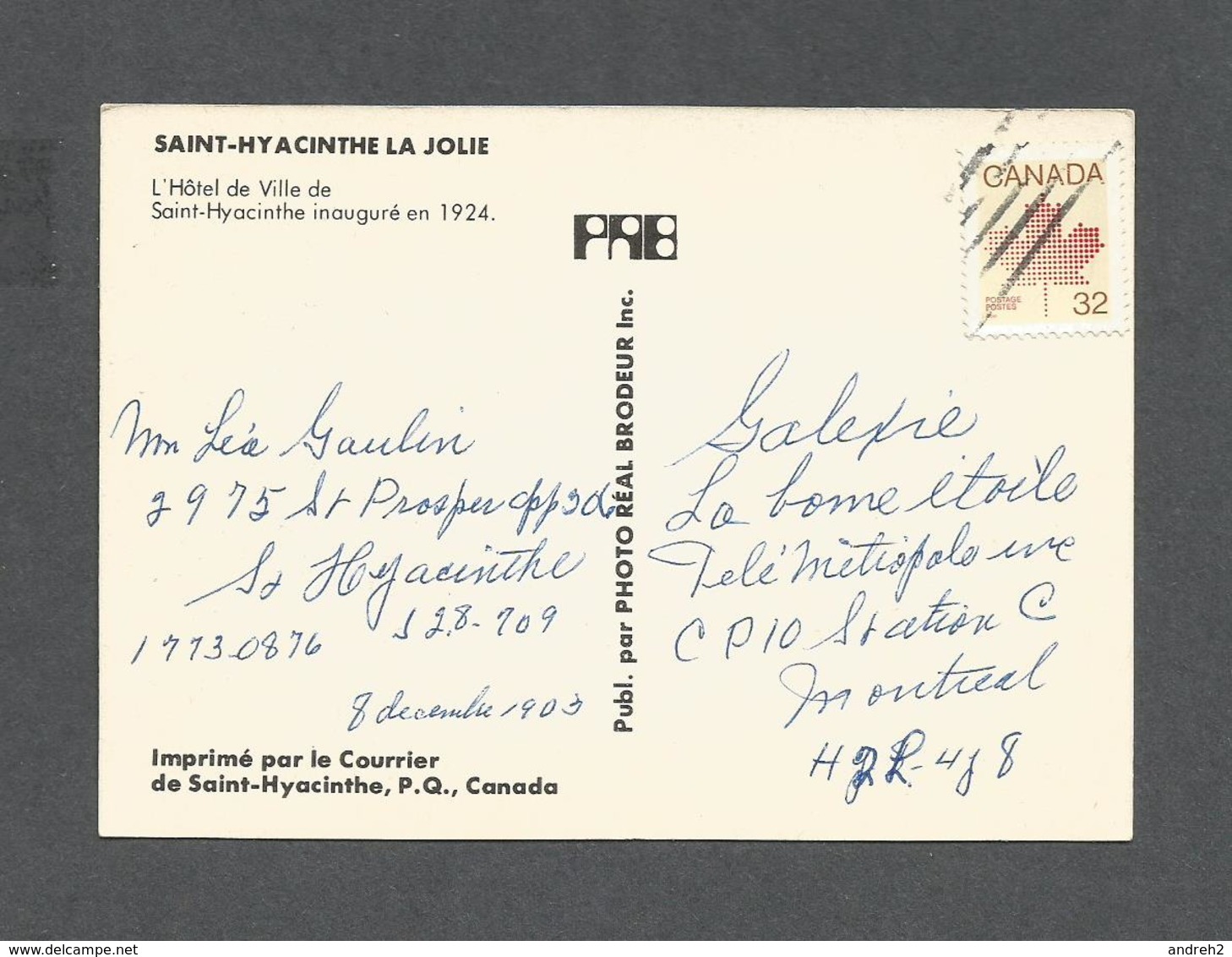 ST HYACINTHE - QUÉBEC - HÔTEL DE VILLE INAUGURÉ EN 1924 - PHOTO RÉAL BRODEUR - St. Hyacinthe