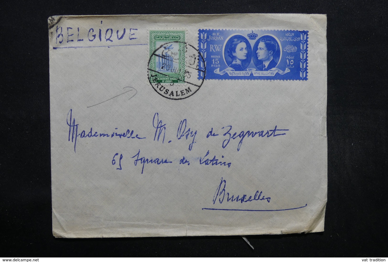 JORDANIE - Enveloppe De Jérusalem Pour La Belgique En 1955 , Affranchissement Plaisant - L 32443 - Jordanie