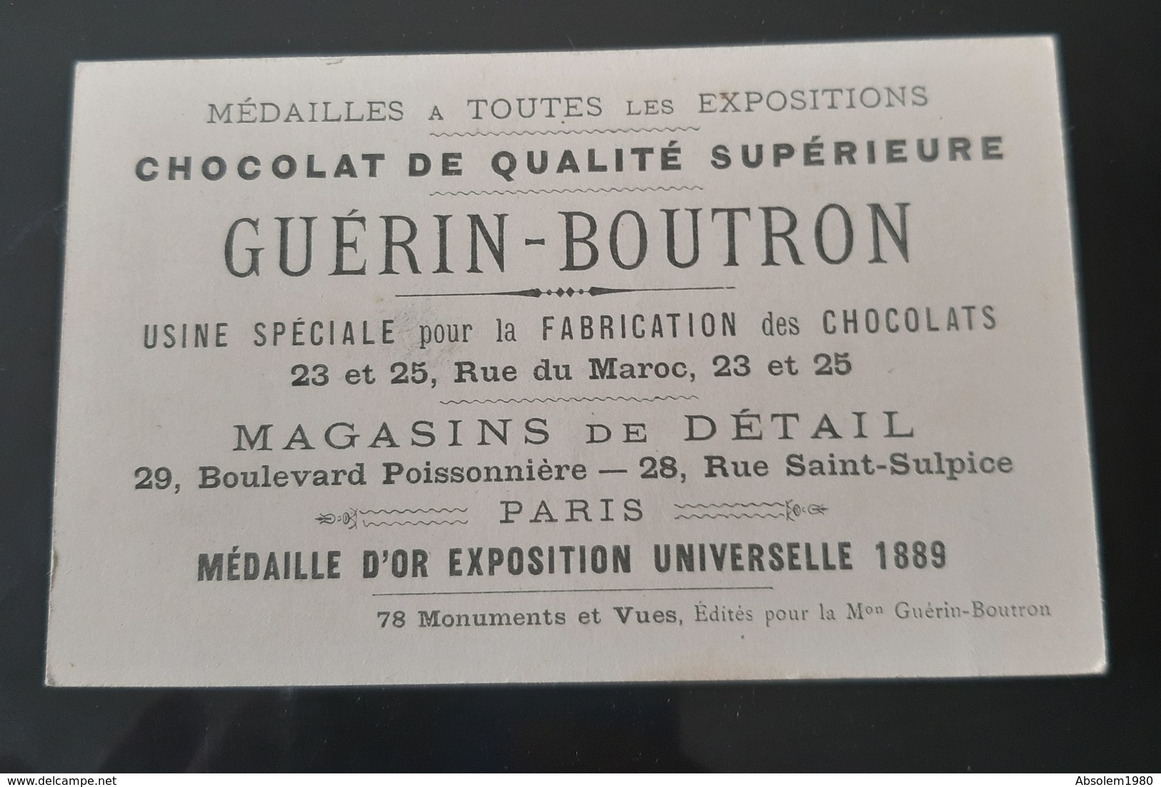 GUERIN BOUTRON CHOCOLAT CHAMPS ELYSEES GRAND PALAIS DES ARTS EXPOSITION 1900 PARIS CHROMO TRADE CARD VUES MONUMENTS - Guérin-Boutron