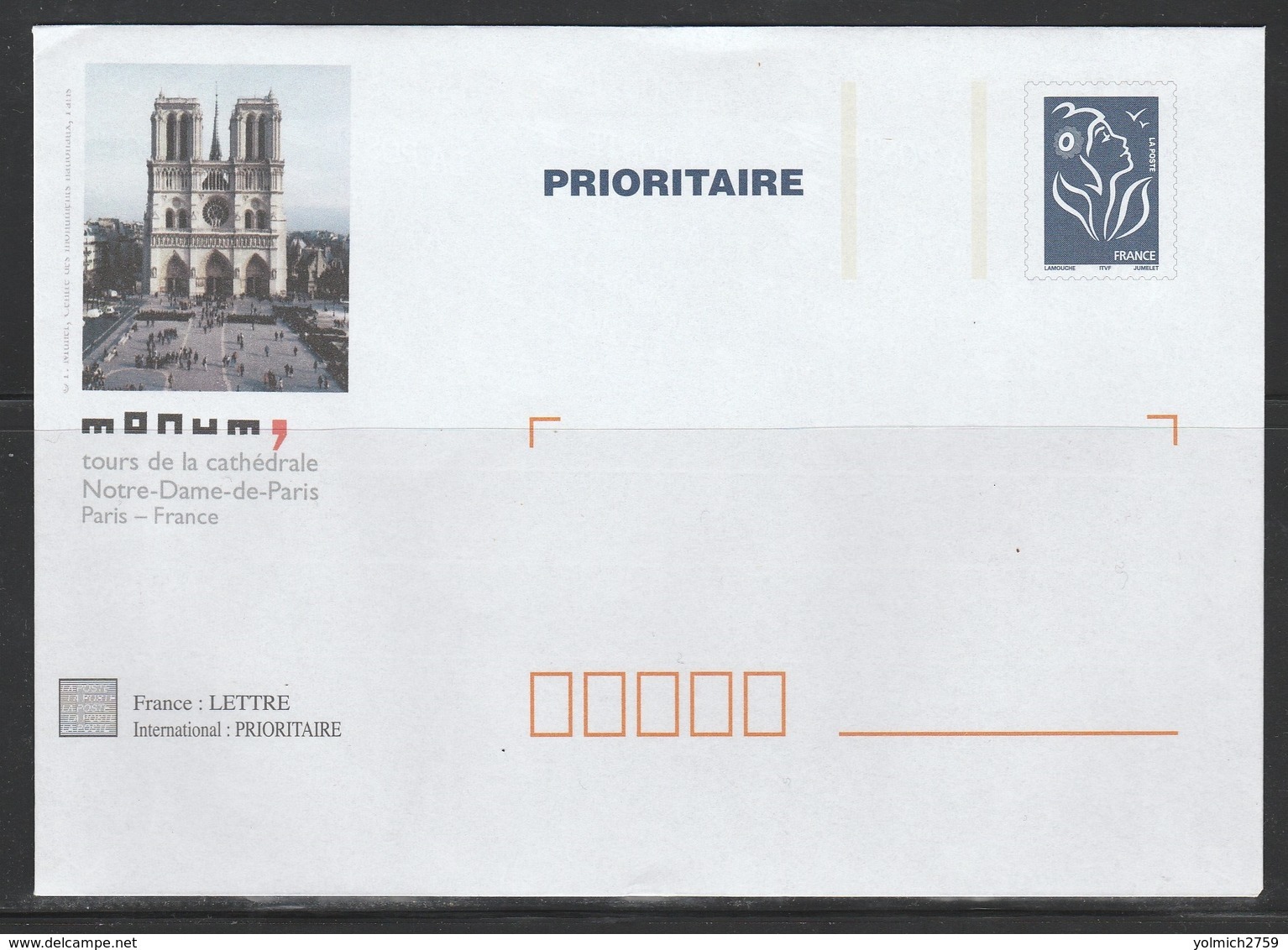 TSC MONUM PARIS NOTRE DAME  S/ LAMOUCHE - Prêts-à-poster:Stamped On Demand & Semi-official Overprinting (1995-...)