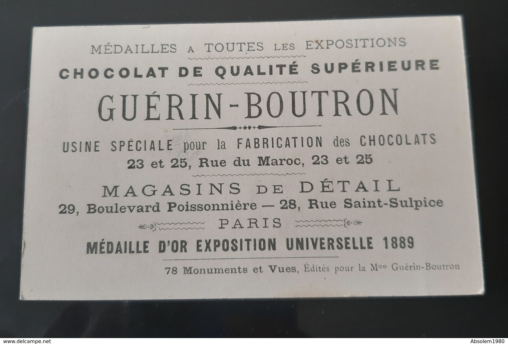 GUERIN BOUTRON CHOCOLAT CHAMPS ELYSEES GRAND PALAIS RUE ANTIN EXPOSITION 1900 PARIS CHROMO TRADE CARD VUES MONUMENTS - Guérin-Boutron