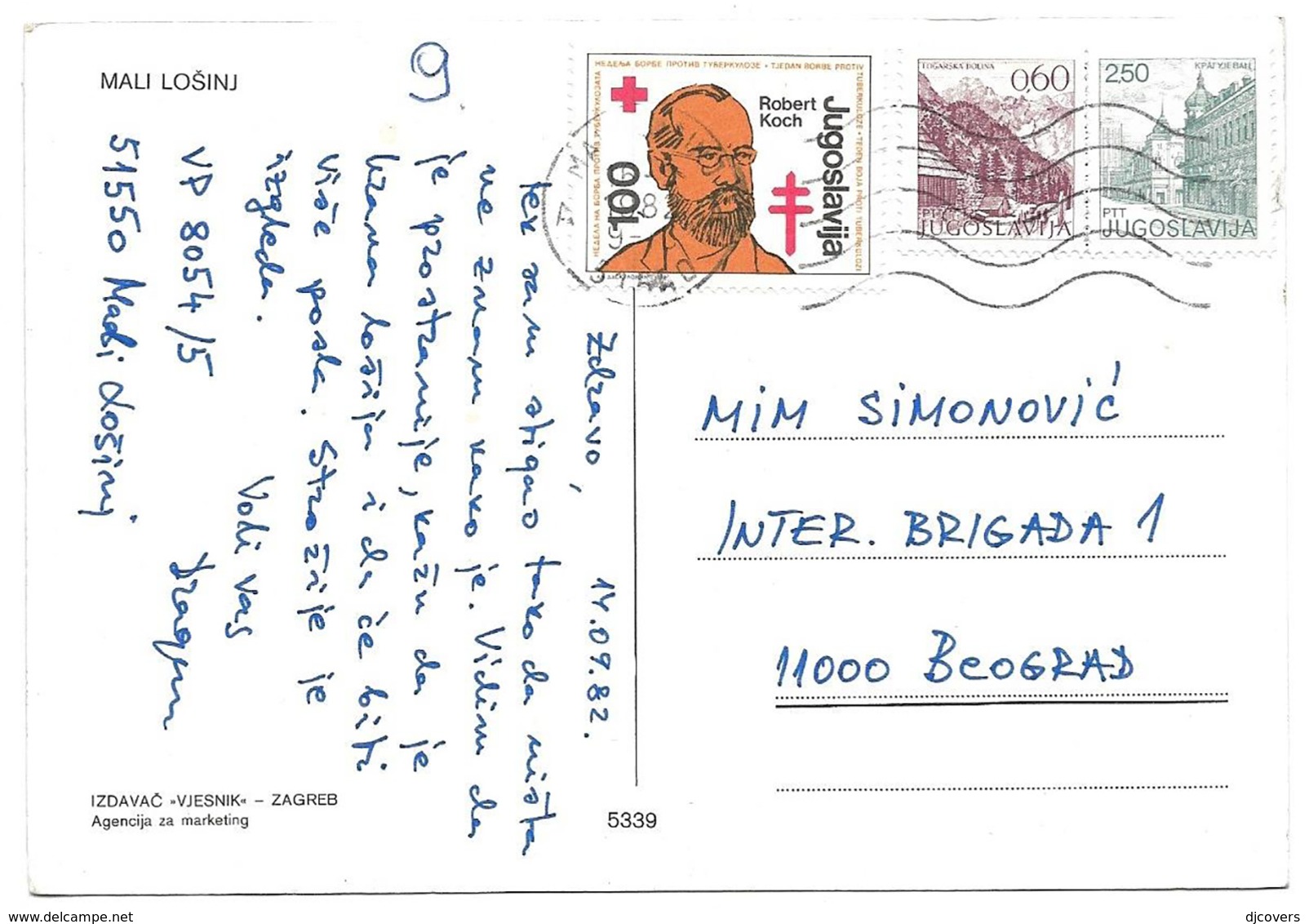 Yugoslavia 1982 Robert Koch Red Cross Anti Tuberculosis Obligatory Tax On Card Croatia Mali Losinj - Storia Postale