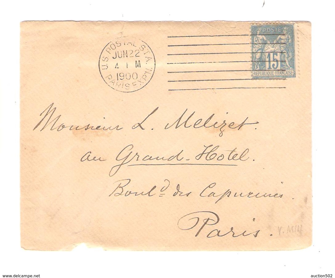 PR6544/ TP Type Sage S/devant De Lettre C.U.S.Postal STA.22/6/1900 Paris EXP N. V.Paris - 1877-1920: Période Semi Moderne