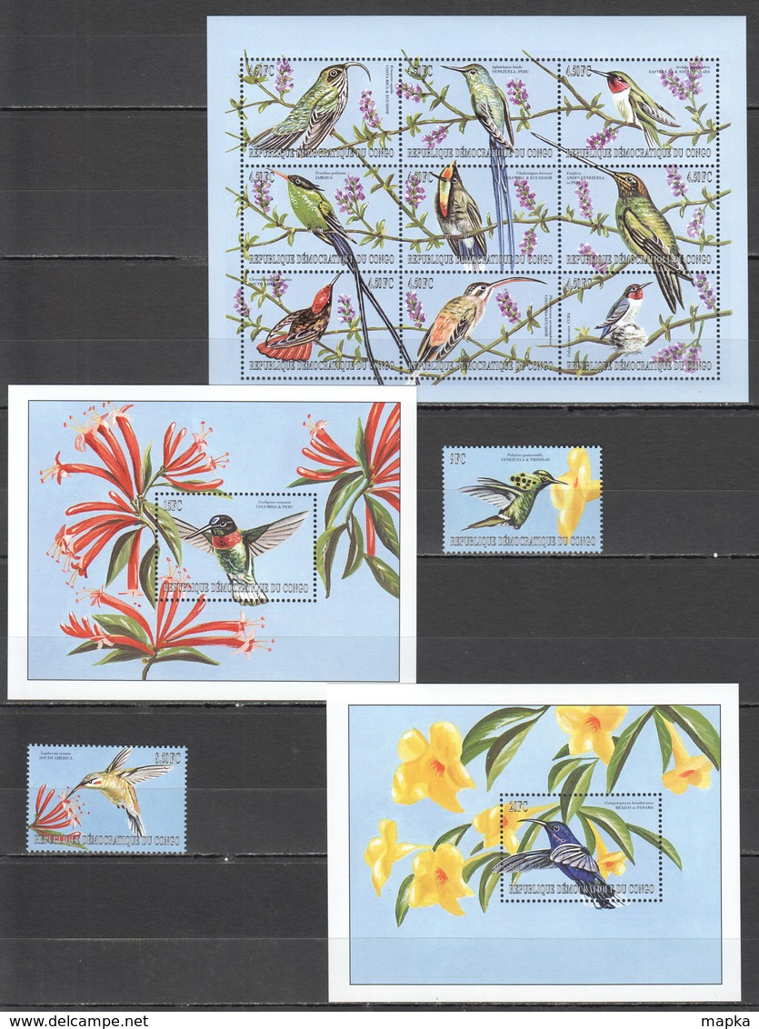 J880 CONGO FLORA & FAUNA BIRDS COLIBRI HUMMINGBIRDS !!! 1KB+2BL+1SET MNH - Colibris