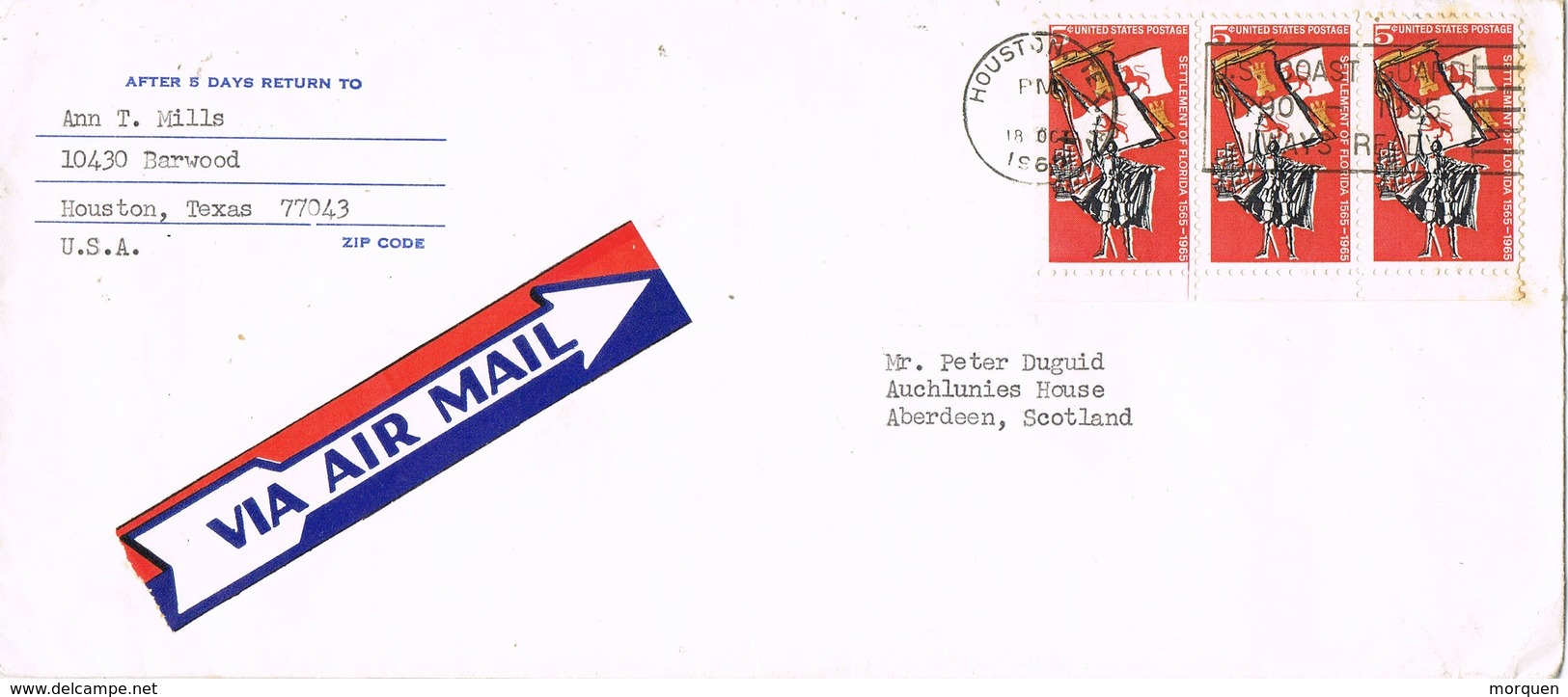 33137. Carta Aerea HOUSTON (Texas) 1965. Stamp Settlement Of Florida - Cartas & Documentos
