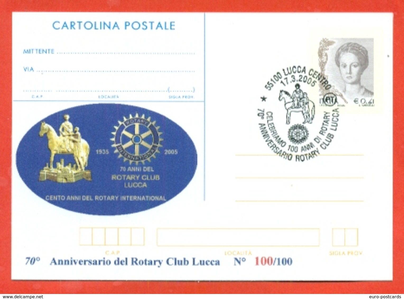 ROTARY INTERNATIONAL  - MARCOFILIA - LUCCA 2005 - INTERO POSTALE- SOPRASTAMPA PRIVATA - Non Classificati