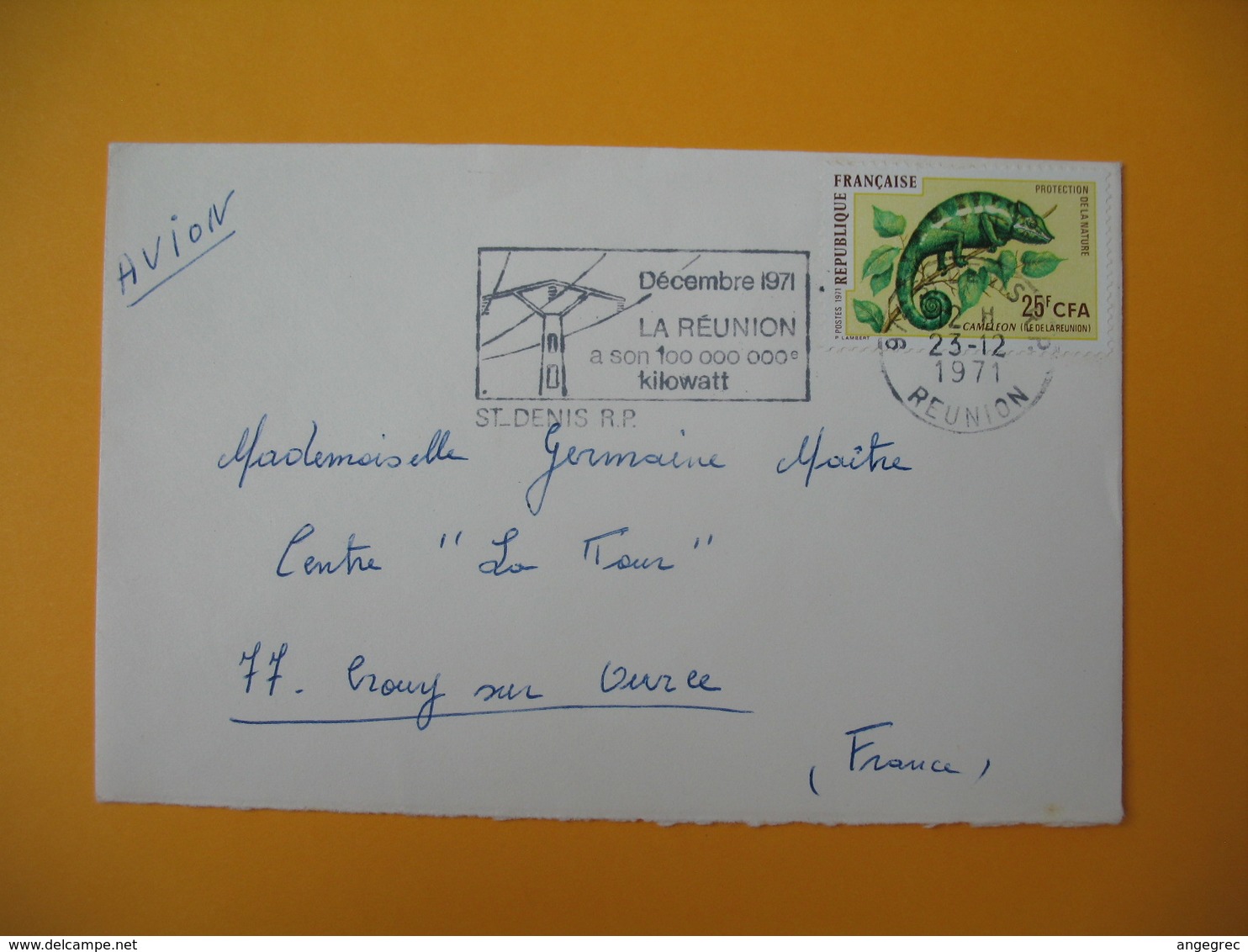 Lettre De La Réunion CFA  1971  N° 399  Caméléon Protection De La Nature De Saint Denis  Pour La France - Lettres & Documents