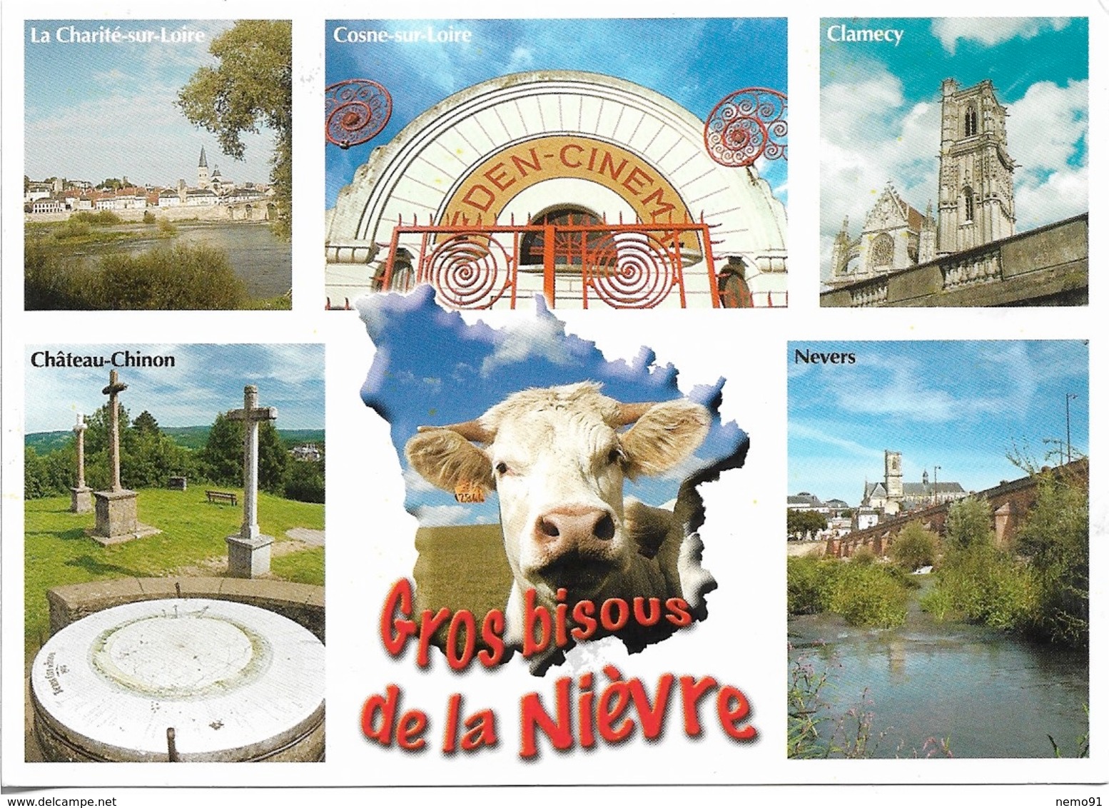 CARTES GÉOGRAPHIQUES - 58 LA NIÈVRE - GROS BISOUS DE LA NIÈVRE - 1 VACHE - 5 PETITES VUES - CPM - VIERGE - - Maps