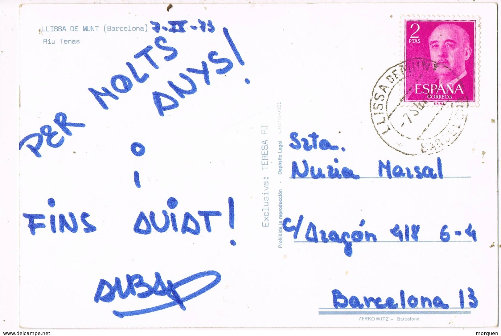 33144. Postal LLIÇA De MUNT (Barcelona) 1973. Vista Rio Tenas - Cartas & Documentos