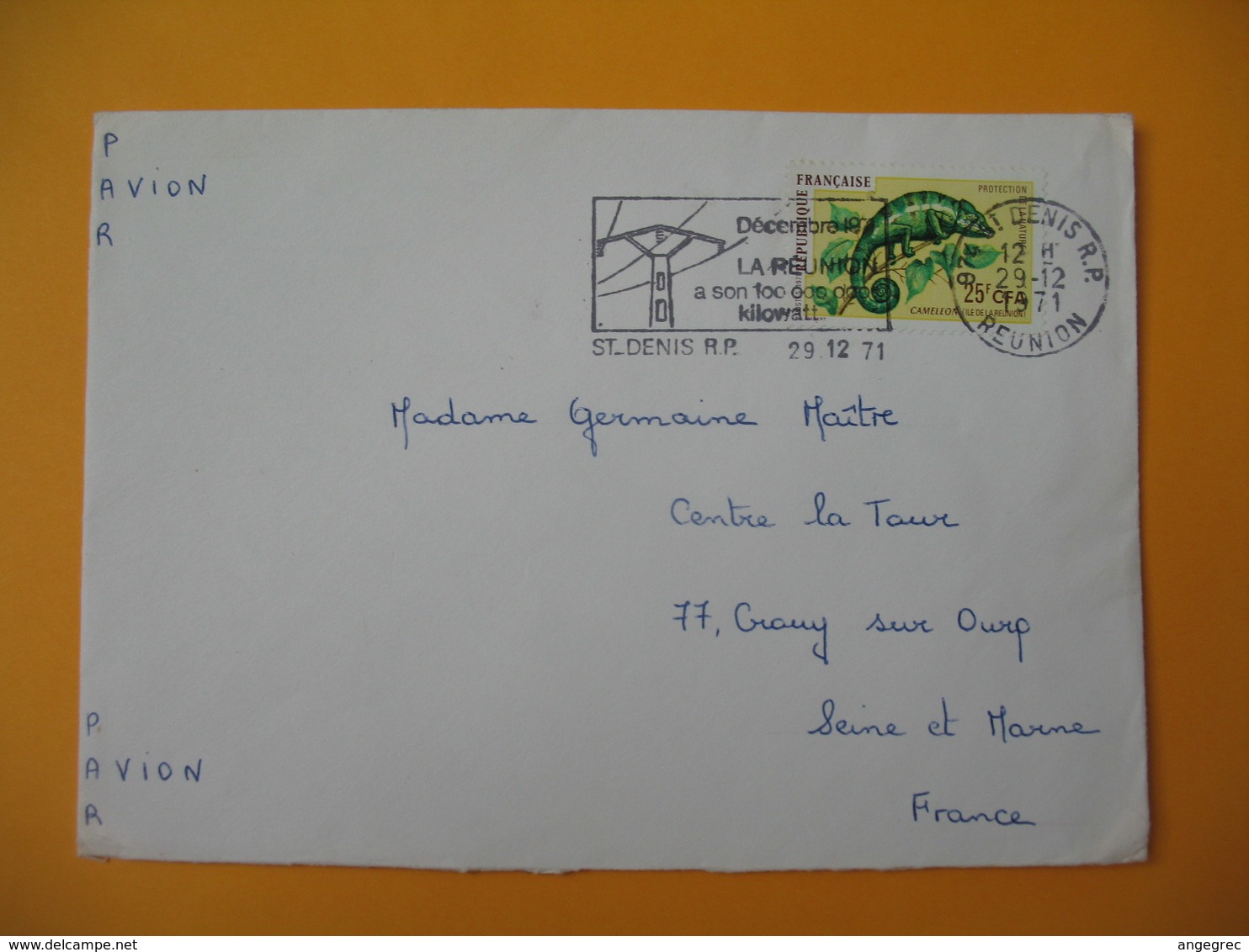 Lettre De La Réunion CFA  1971  N° 399  Caméléon Protection De La Nature De Saint Denis  Pour La France - Lettres & Documents